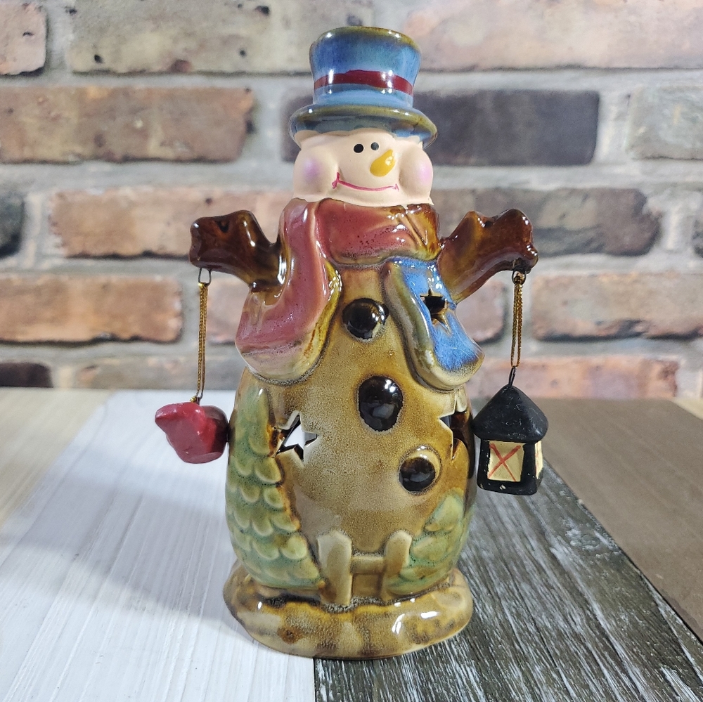 6.5" Porcelain Multicolored Snowman Figurine